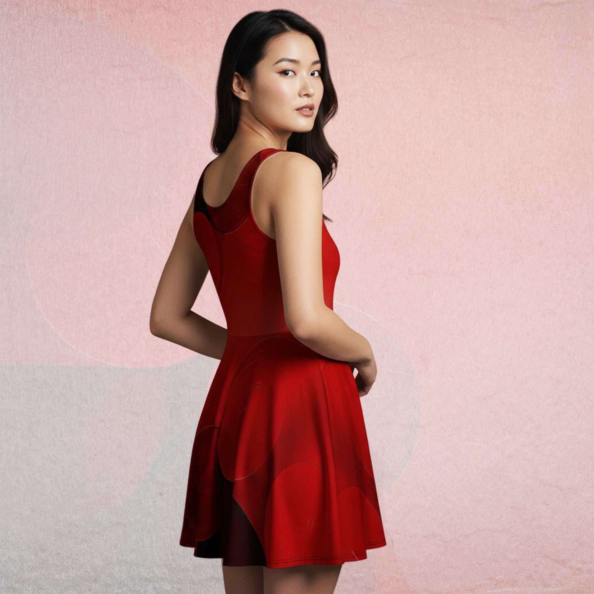 Women's Deep Red Skater Dress (No.08)