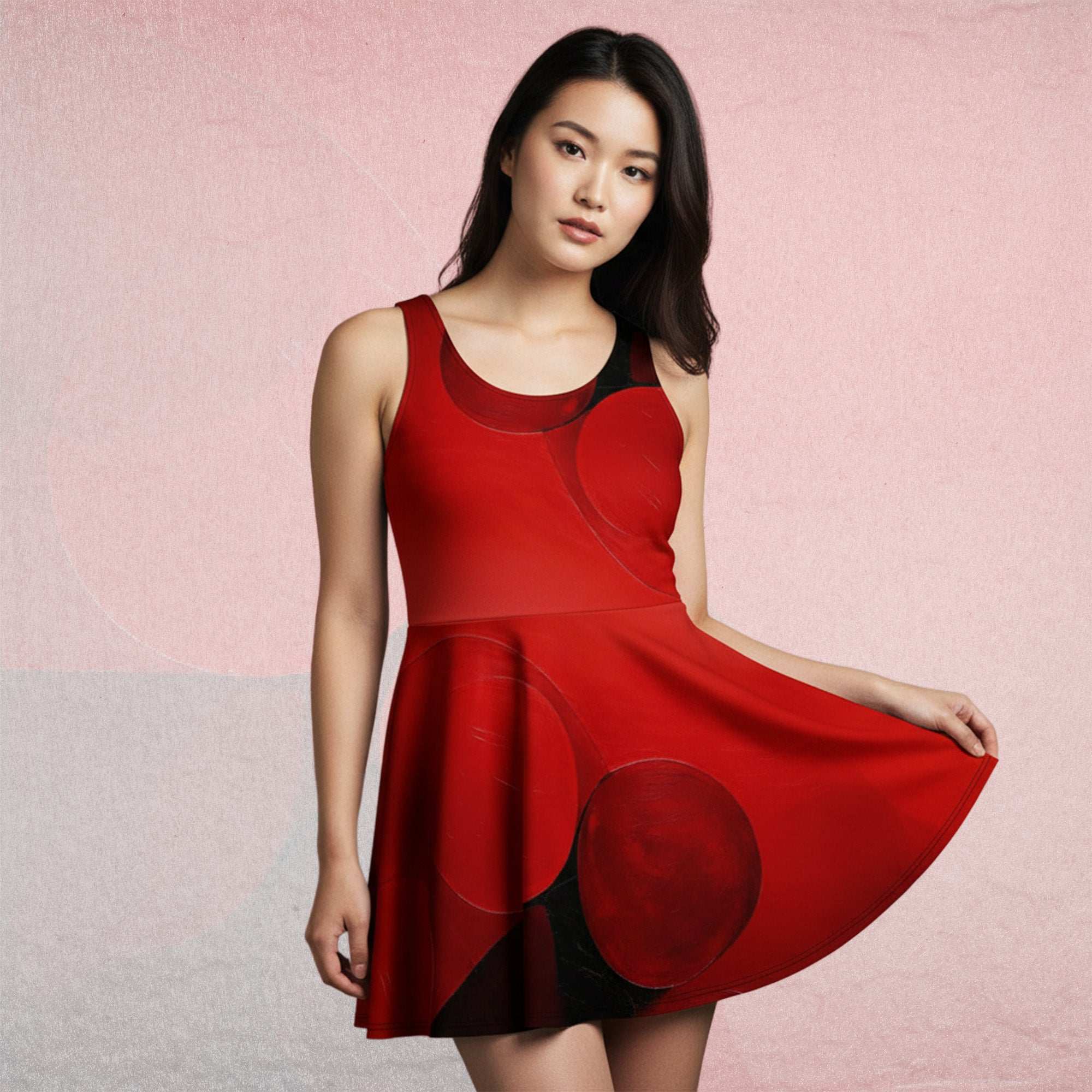 Women's Deep Red Skater Dress (No.08)