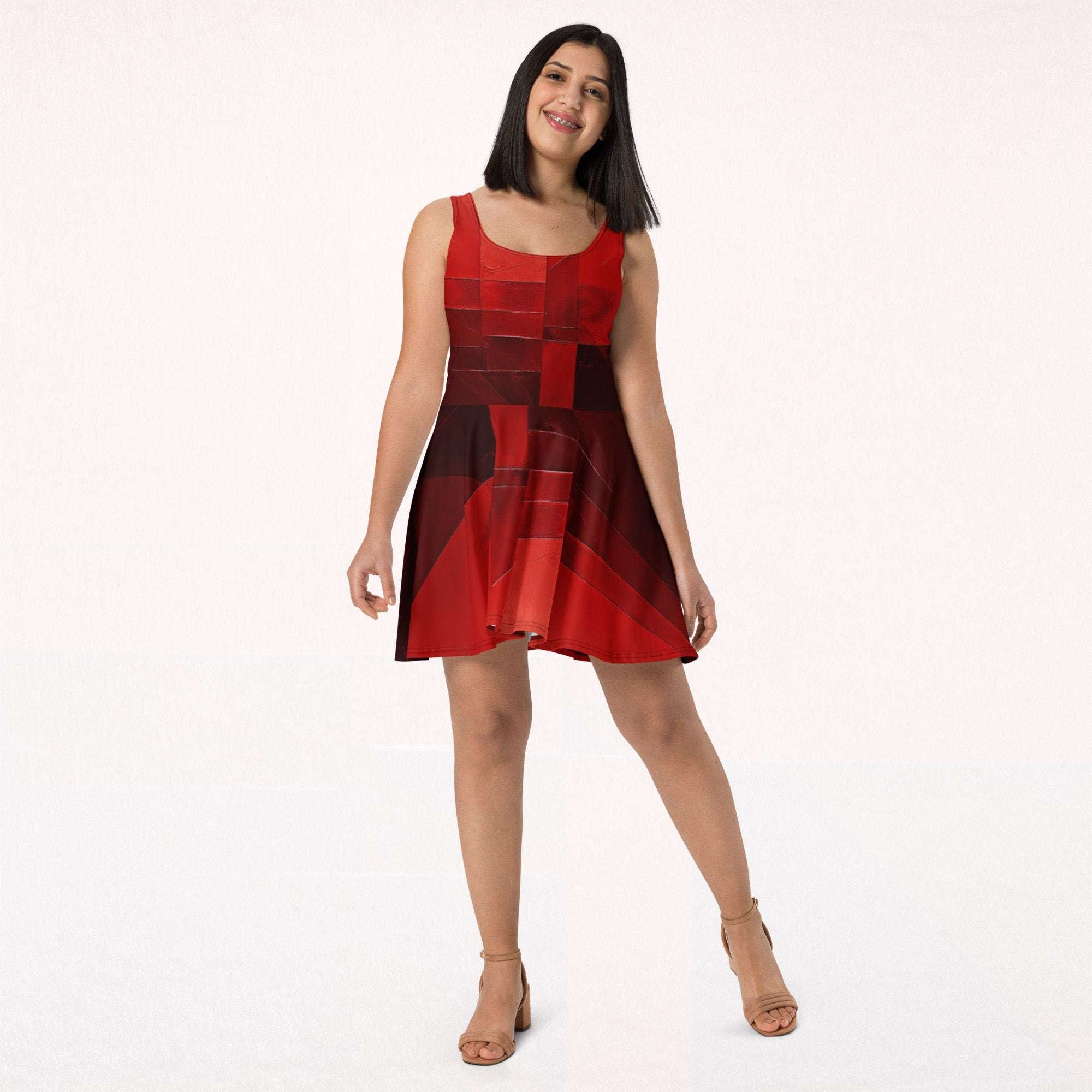 Women's Deep Red Skater Dress (No.10)
