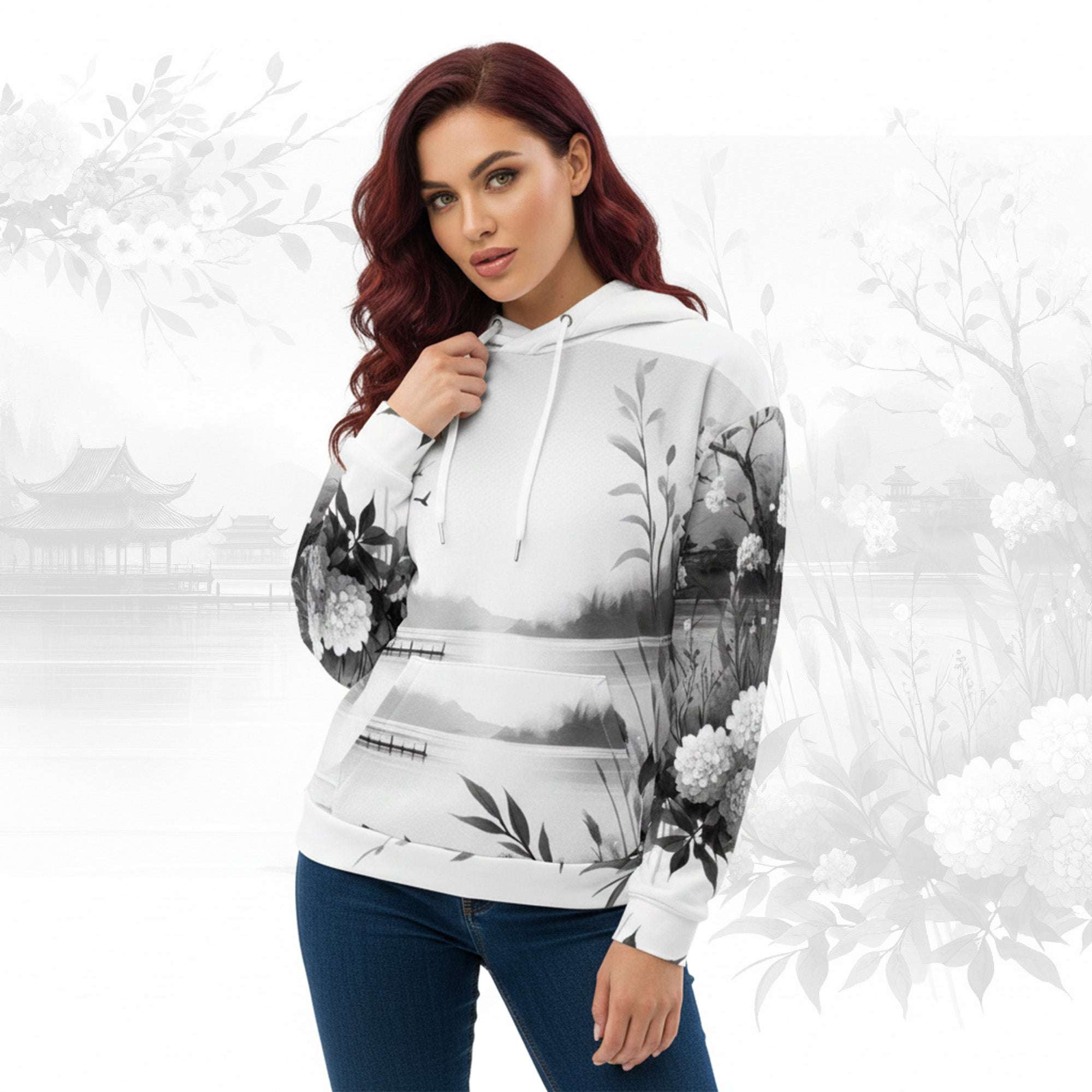Women's Watercolour-Print Muse Hoodie (No.09)