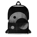 MC2 “Abyss” FFD backpack by Form Finding Design, front view—monochrome abstract print in black, charcoal and grey, large front zip pocket, top handle, clean white background.