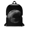 MC3 “Abyss” FFD backpack by Form Finding Design, front view—monochrome abstract print in black, charcoal and grey, large front zip pocket, top handle, clean white background.