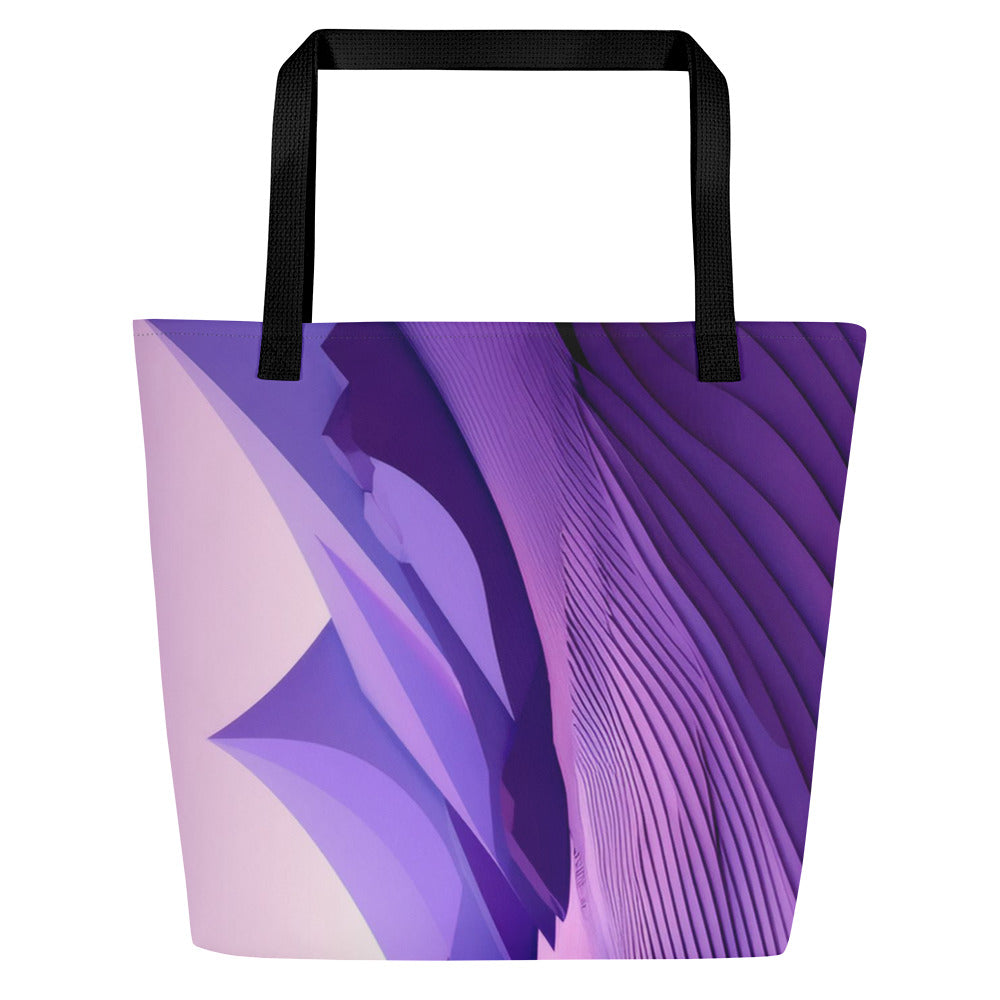 Back view of the Violet Voyager Tote Bag, fabric tote bag featuring a rich violet-themed designer print centred on the panel with sturdy woven handles, ideal for daily carry and creative streetwear from Form Finding Design.
