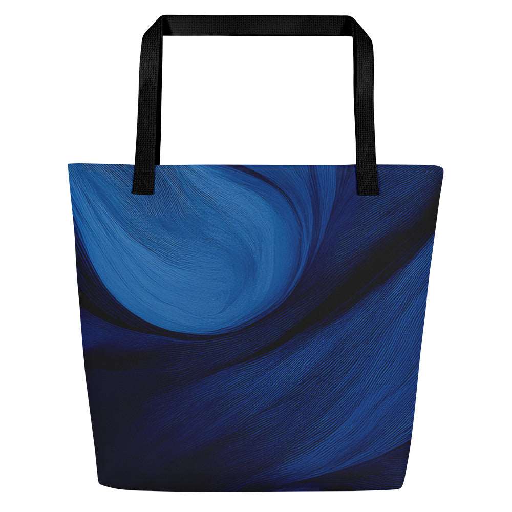 Sky & Sea Tote Bag by Form Finding Design, minimalist rectangular designer tote bag with a soft sky-and-sea inspired abstract print on the front panel and long shoulder handles on a neutral background.