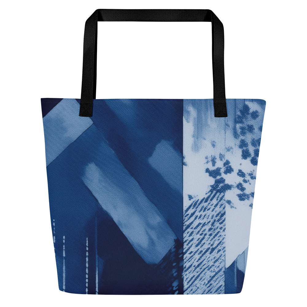 Sky & Sea Tote Bag (No.02) by Form Finding Design, minimalist rectangular designer tote bag with a soft sky-and-sea inspired abstract print on the front panel and long shoulder handles on a neutral background.