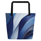 Sky & Sea Tote Bag (No.03) by Form Finding Design, minimalist rectangular designer tote bag with a soft sky-and-sea inspired abstract print on the front panel and long shoulder handles on a neutral background.