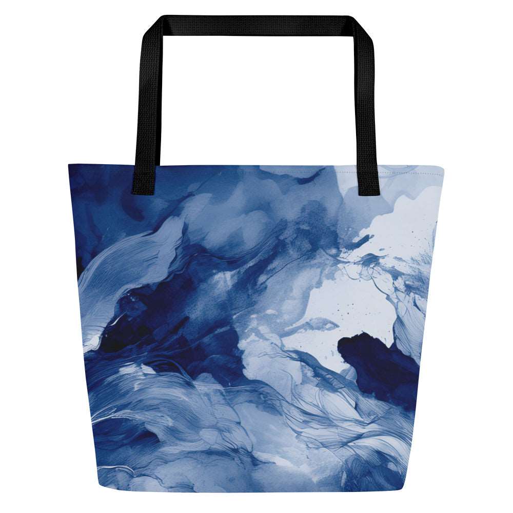 Sky & Sea Tote Bag (No.05) by Form Finding Design, minimalist rectangular designer tote bag with a soft sky-and-sea inspired abstract print on the front panel and long shoulder handles on a neutral background.