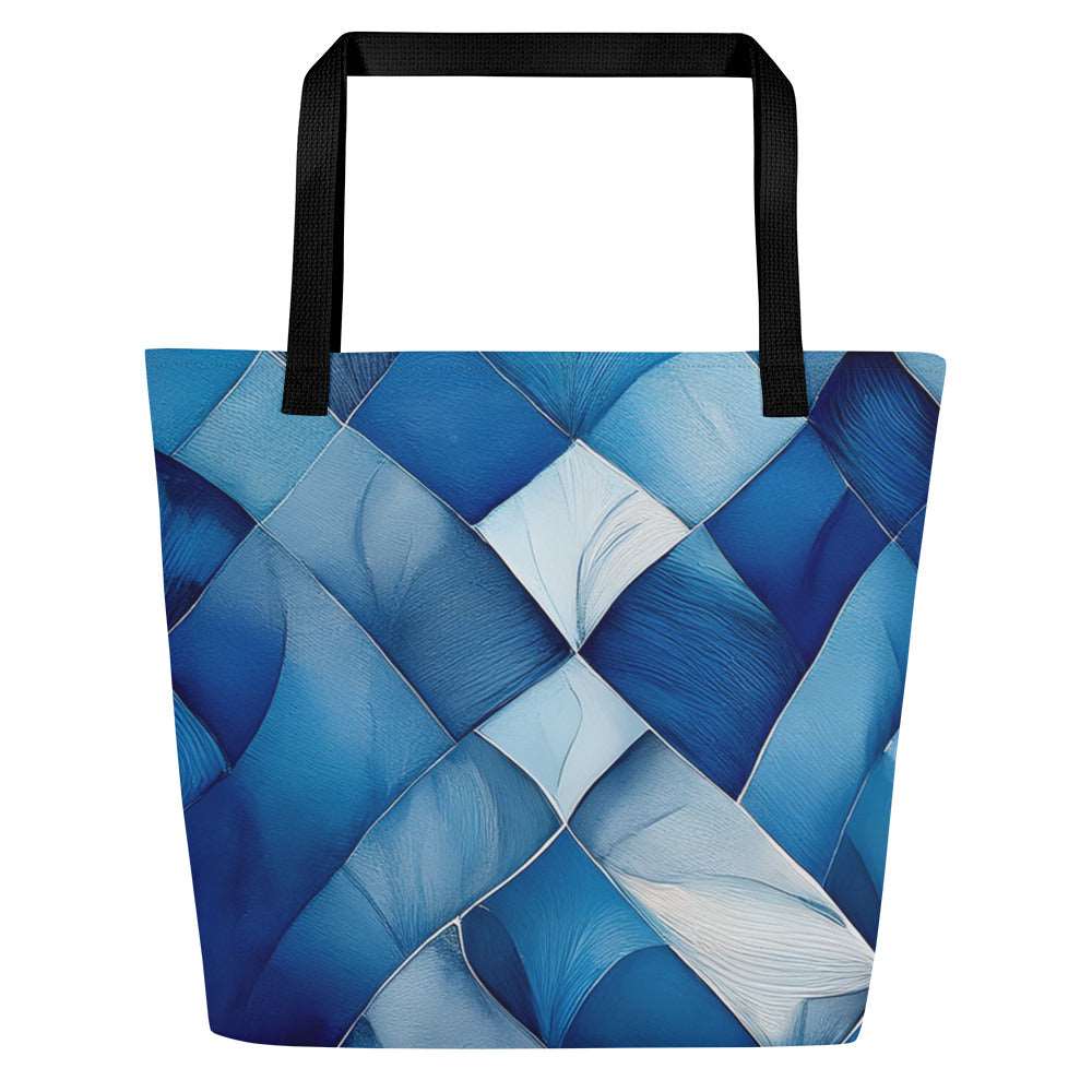 Sky & Sea Tote Bag (No.08) by Form Finding Design, minimalist rectangular designer tote bag with a soft sky-and-sea inspired abstract print on the front panel and long shoulder handles on a neutral background.