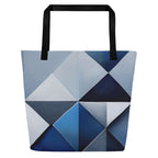 Sky & Sea Tote Bag (No.09) by Form Finding Design, minimalist rectangular designer tote bag with a soft sky-and-sea inspired abstract print on the front panel and long shoulder handles on a neutral background.
