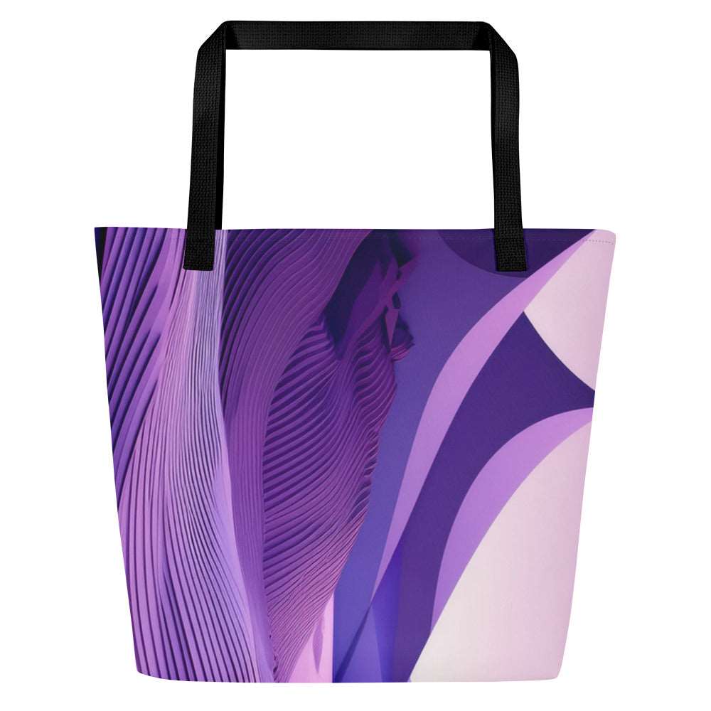 Violet Voyager Tote Bag by Form Finding Design, rectangular tote bag with a deep violet gradient and abstract “voyager” print on the front panel, long tote handles and minimalist modern silhouette on a neutral background.