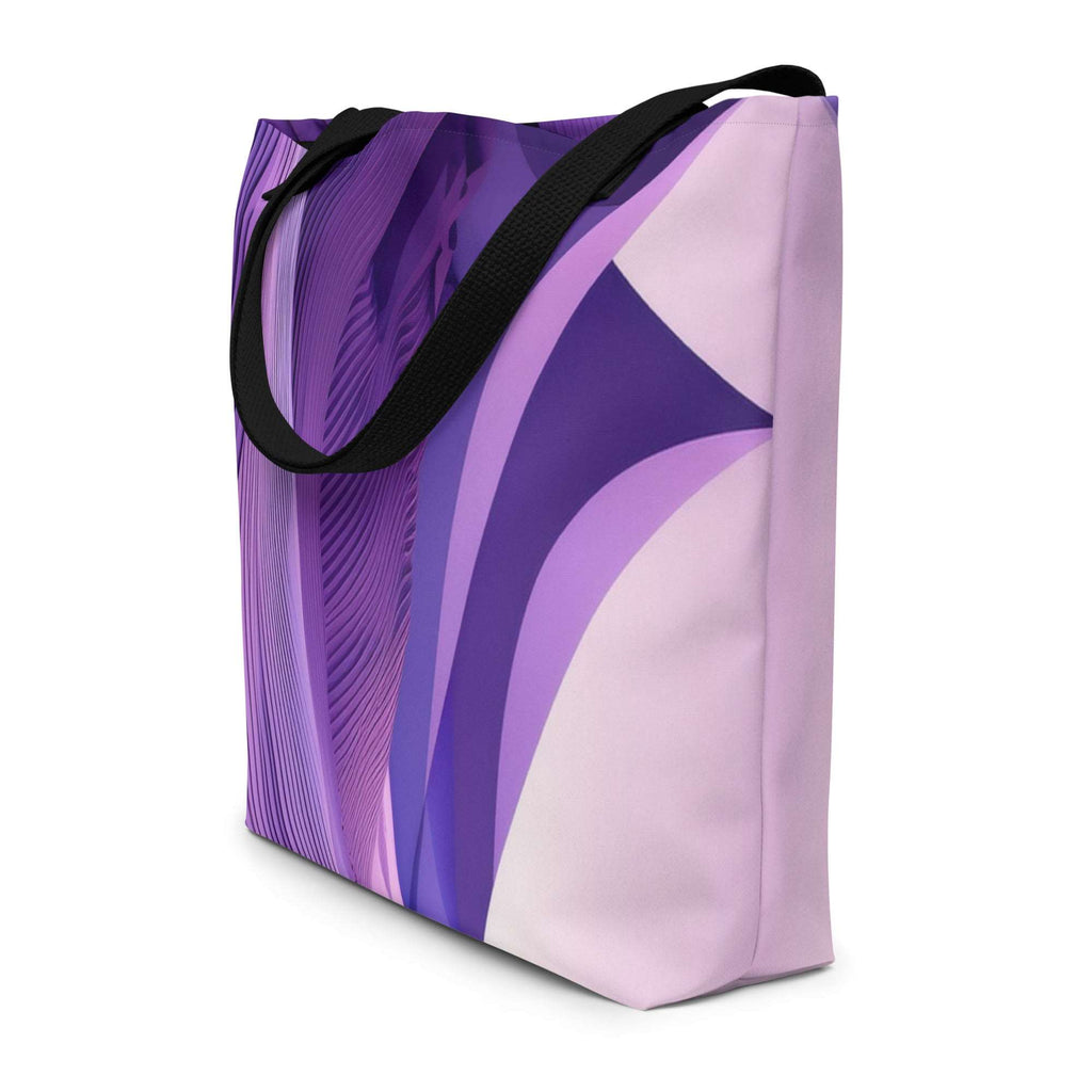 Violet Voyager Tote Bag lifestyle mockup everyday bag, featuring bold violet voyager print, long handles and spacious design for books, laptop or essentials — modern designer tote by Form Finding Design.