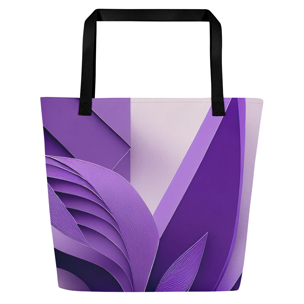 Violet Voyager Tote Bag (No.04) by Form Finding Design, rectangular tote bag with a deep violet gradient and abstract “voyager” print on the front panel, long tote handles and minimalist modern silhouette on a neutral background.