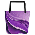 Violet Voyager Tote Bag (No.05) by Form Finding Design, rectangular tote bag with a deep violet gradient and abstract “voyager” print on the front panel, long tote handles and minimalist modern silhouette on a neutral background.
