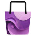 Violet Voyager Tote Bag (No.06) by Form Finding Design, rectangular tote bag with a deep violet gradient and abstract “voyager” print on the front panel, long tote handles and minimalist modern silhouette on a neutral background.