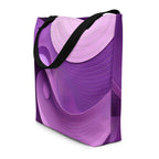 Violet Voyager Tote Bag (No.06) lifestyle mockup everyday bag, featuring bold violet voyager print, long handles and spacious design for books, laptop or essentials — modern designer tote by Form Finding Design.