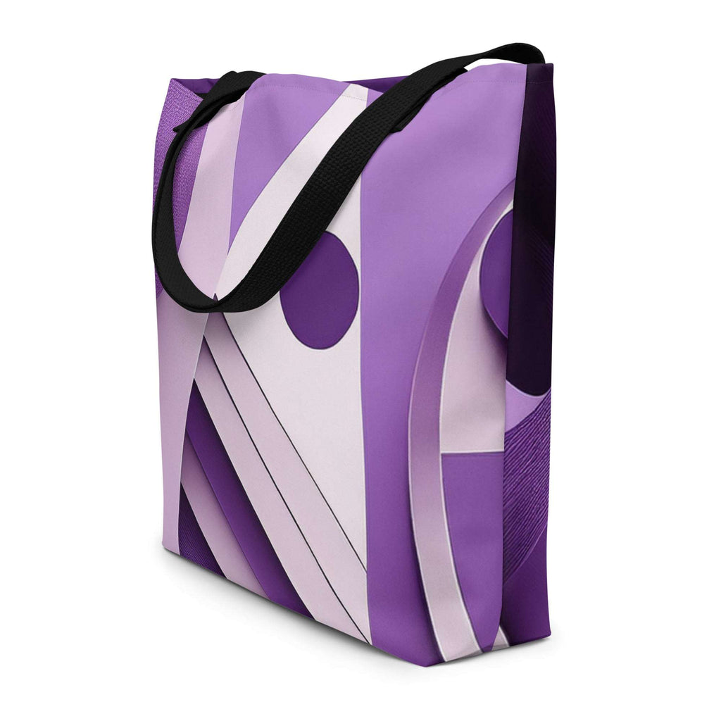 Violet Voyager Tote Bag (No.08) lifestyle mockup everyday bag, featuring bold violet voyager print, long handles and spacious design for books, laptop or essentials — modern designer tote by Form Finding Design.