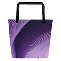 Violet Voyager Tote Bag (No.09) by Form Finding Design, rectangular tote bag with a deep violet gradient and abstract “voyager” print on the front panel, long tote handles and minimalist modern silhouette on a neutral background.