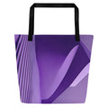 Violet Voyager Tote Bag (No.10) by Form Finding Design, rectangular tote bag with a deep violet gradient and abstract “voyager” print on the front panel, long tote handles and minimalist modern silhouette on a neutral background.