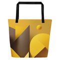 Front view of Lemon Balance Tote Bag (No.06) by Form Finding Design – large yellow designer beach tote with bold geometric layered lemon-yellow panels, 100% polyester body, black cotton webbing handles and modern statement colour-block print from the Lemon Balance Tote Collective.