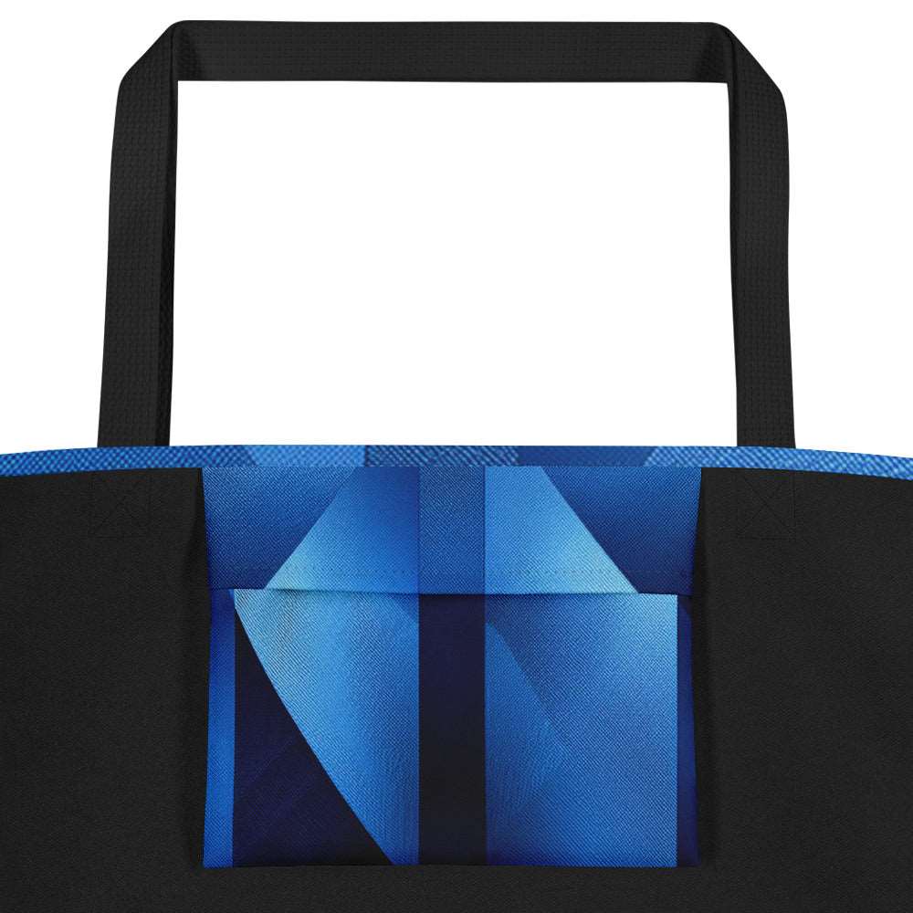 Close-up of the Sky & Sea Tote Bag (No.04) large pocket, highlighting the detailed abstract sky-and-sea artwork and crisp print quality on the woven tote fabric from Form Finding Design.