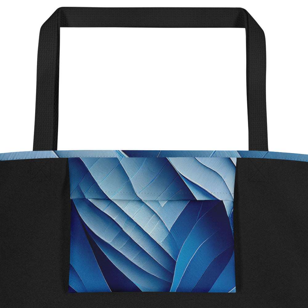 Close-up of the Sky & Sea Tote Bag (No.06) large pocket, highlighting the detailed abstract sky-and-sea artwork and crisp print quality on the woven tote fabric from Form Finding Design.