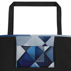 Close-up of the Sky & Sea Tote Bag (No.09) large pocket, highlighting the detailed abstract sky-and-sea artwork and crisp print quality on the woven tote fabric from Form Finding Design.