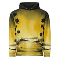 An FFD Luminescence-2 hoodie with a black, white and yellow gradient print of a nature-inspired design featuring hues of white yellow and black tones.