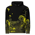 An FFD Luminescence-3 hoodie with a black, white and yellow gradient print of a nature-inspired design featuring hues of white yellow and black tones.