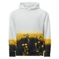 An FFD Luminescence hoodie with a black, white and yellow gradient print of a nature-inspired design featuring hues of white yellow and black tones.