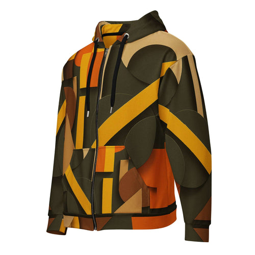 Men's Urban Utility Hoodie (No.06) by Form Finding Design, full-zip men’s hoodie in a natural earth-inspired designer print, double-lined hood with premium drawstrings, relaxed streetwear fit on a clean light background, made from soft recycled polyester fleece.