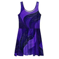 Front flat mockup of the Women’s Deep Violet Skater Dress on a white background, sleeveless scoop-neck fit-and-flare silhouette with mid-thigh skater skirt and all-over deep violet designer print by Form Finding Design.