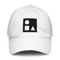 A crisp front view of the white Under Armour x Form Fundamentals Stamp Cap (No.13), showing its six‑panel construction, curved brim and the black geometric Form Fundamentals logo embroidered on the front.