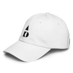 Three‑quarter side view of the black Under Armour x Form Fundamentals Stamp Cap (No.03), highlighting the curved pre‑curved brim, clean six‑panel crown and black geometric Form Fundamentals emblem on the front panel.